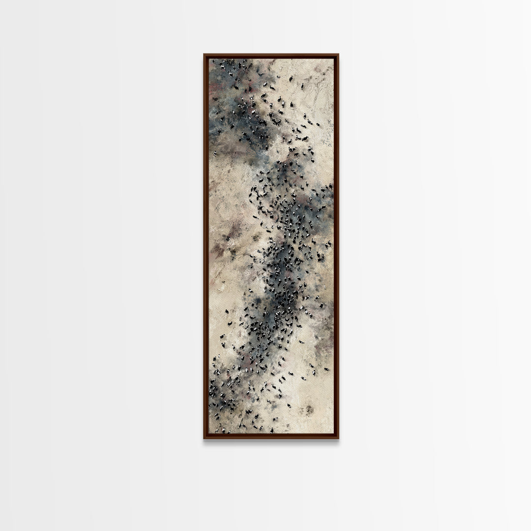 Aerial African Herd Migration In Soft Neutral Sands Wall Art, Abstract Safari Landscape, Earth Tone Modern Living Room Decor