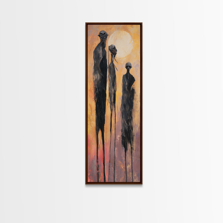 Tall African Elders Walking At Golden Sunset Framed Canvas Print, Minimalist Afrocentric Wall Decor, Warm Earth Tone Art