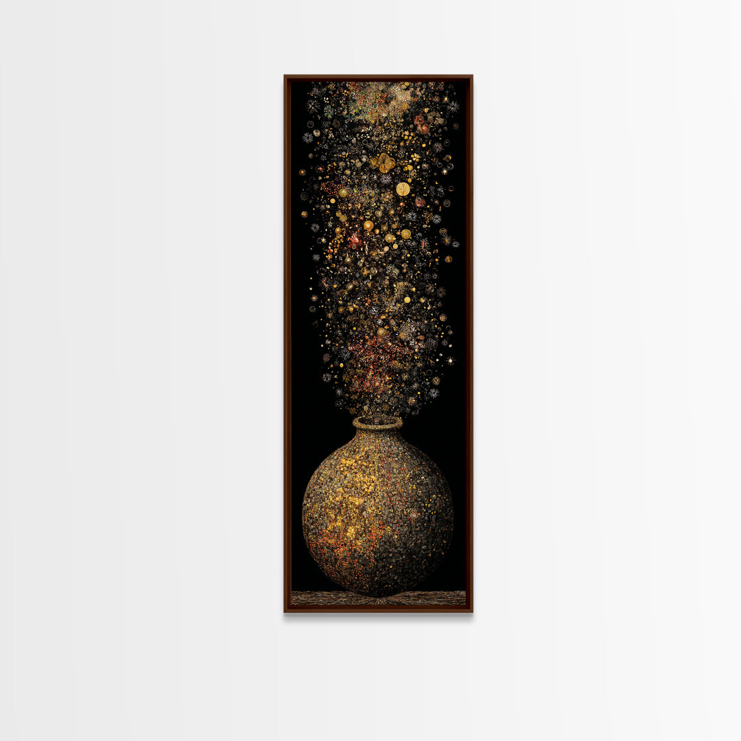 Golden Cosmic Vase With Sparkling Stardust, Canvas Print, Abstract Wall Art, Luxury Home Decor, Elegant Statement Artwork