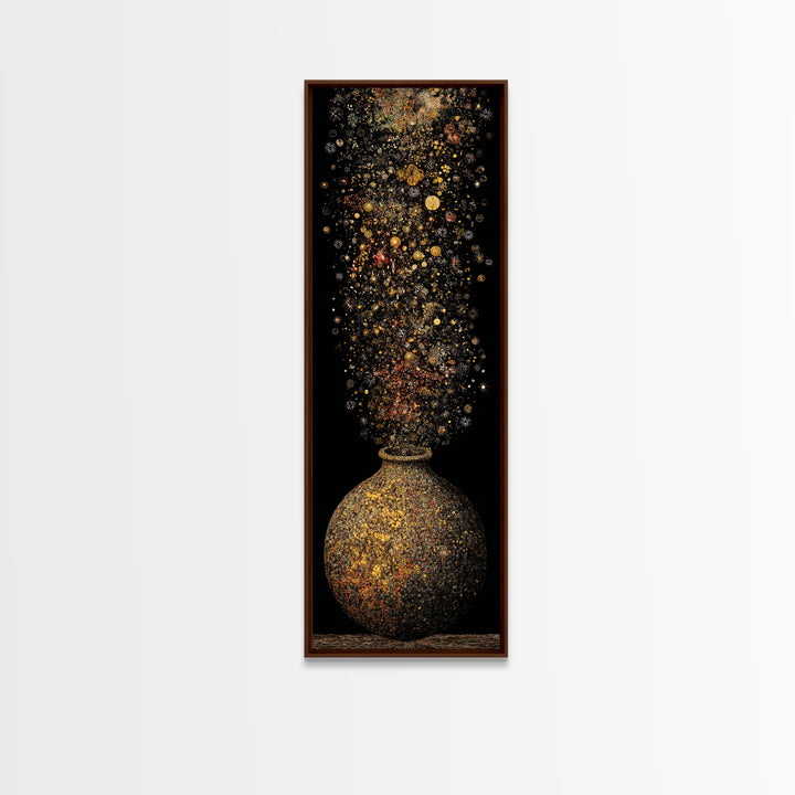 Golden Cosmic Vase With Sparkling Stardust, Canvas Print, Abstract Wall Art, Luxury Home Decor, Elegant Statement Artwork
