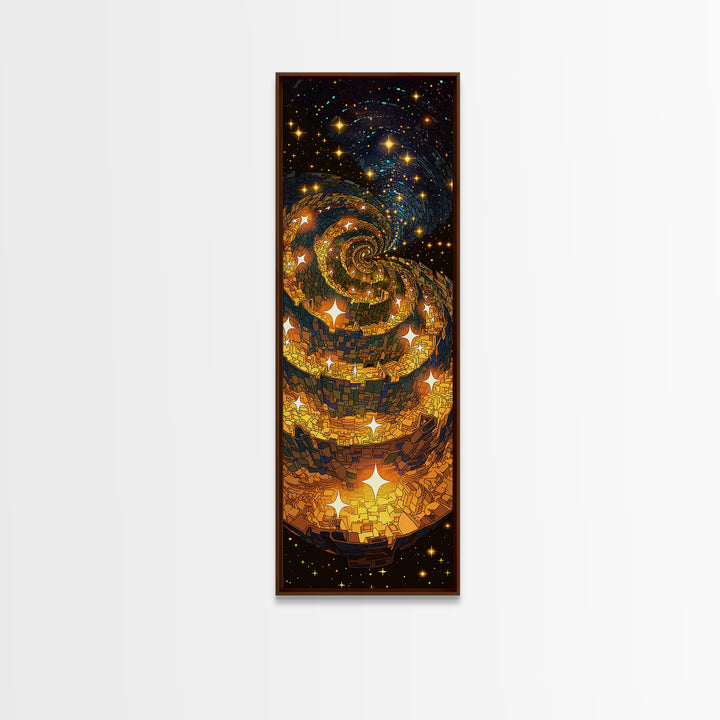 Golden Galaxy Spiral With Starry Night Lights, Canvas Print, Abstract Wall Art, Celestial Decor, Modern Statement Artwork