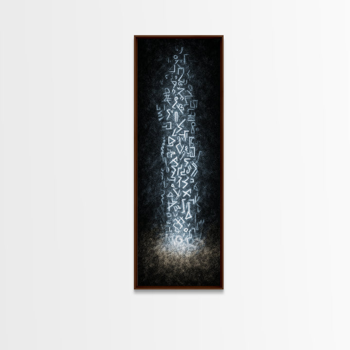Ancient White Glyph Column Wall Art, Abstract African Tribal Art Print, Spiritual Black Decor, Ethnic Modern Canvas Print