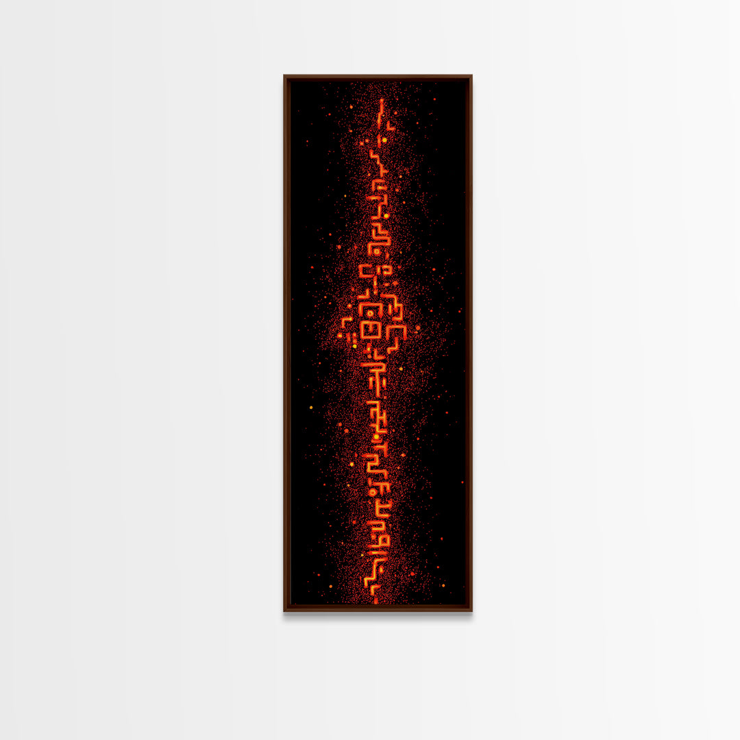 Fiery Orange Digital Glyph Pillar Wall Art, Futuristic African Abstract, Spiritual Tribal Decor, Modern Black Canvas Print