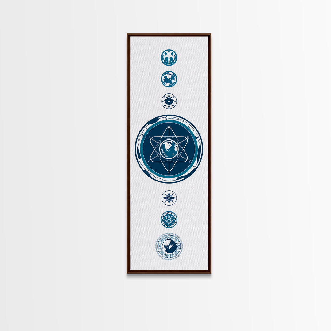 Blue Atomic Earth Diagram Canvas Print, Scientific Geometric Wall Art, Minimalist Digital Poster, Modern Office Decor Gift