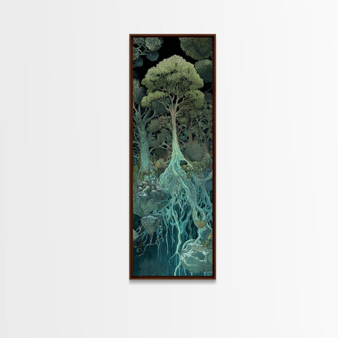 Glowing Root Tree In Dark Enchanted Forest Canvas Print, Mystical Wall Art, Spiritual Nature Decor, Surreal Botanical Home