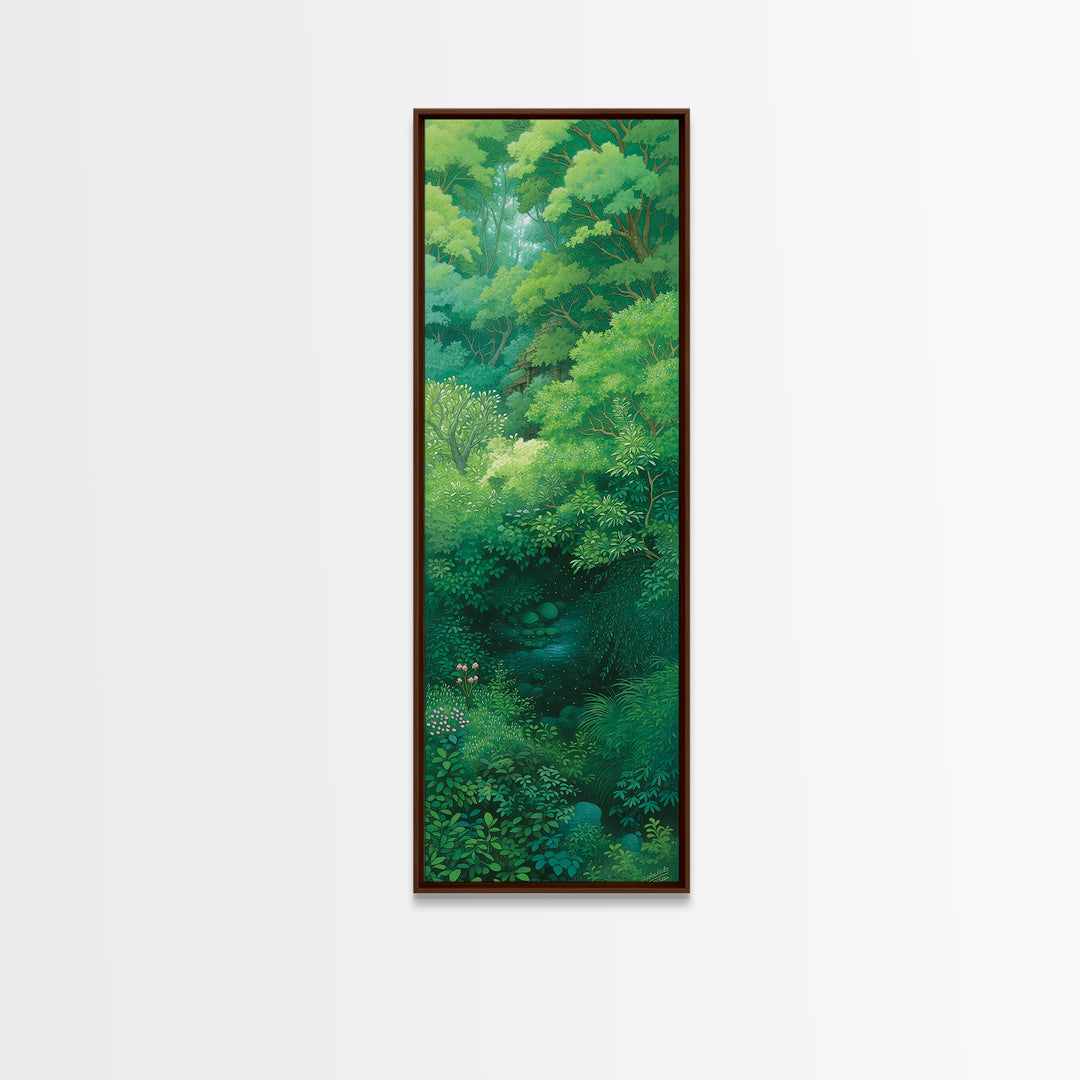 Verdant Hidden Creek And Soft Green Canopy Framed Canvas Print, Botanical Wall Art, Nature Scene, Calming Forest Decor Gift