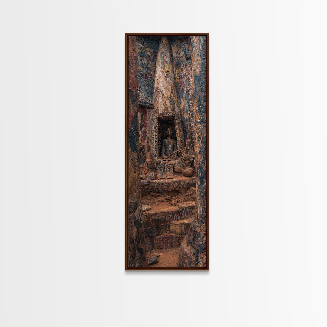 Carved Canyon Sanctuary And Ancient Stone Door Canvas Print, Earth Tone Wall Art, Textured Tribal Decor, Unique Gift For Home