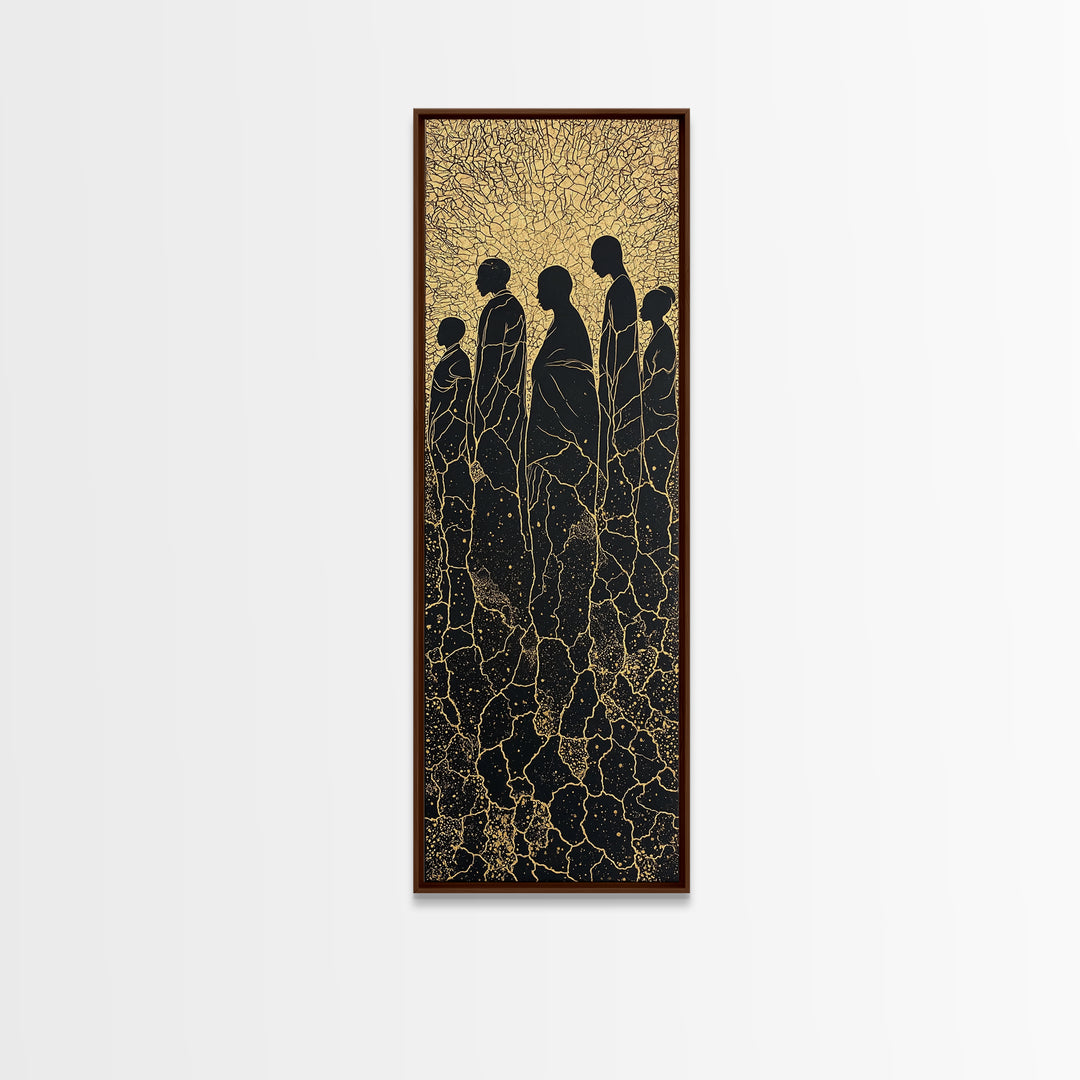 Golden Silhouette African Family Wall Art, Black Culture Art, Minimalist Afrocentric Decor, Earth Tone Canvas Artwork Gift