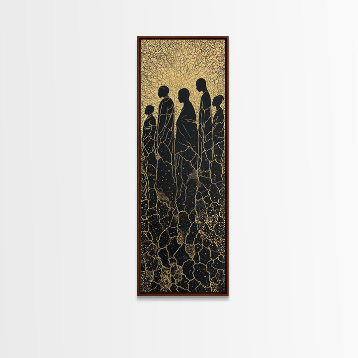 Golden Silhouette African Family Wall Art, Black Culture Art, Minimalist Afrocentric Decor, Earth Tone Canvas Artwork Gift