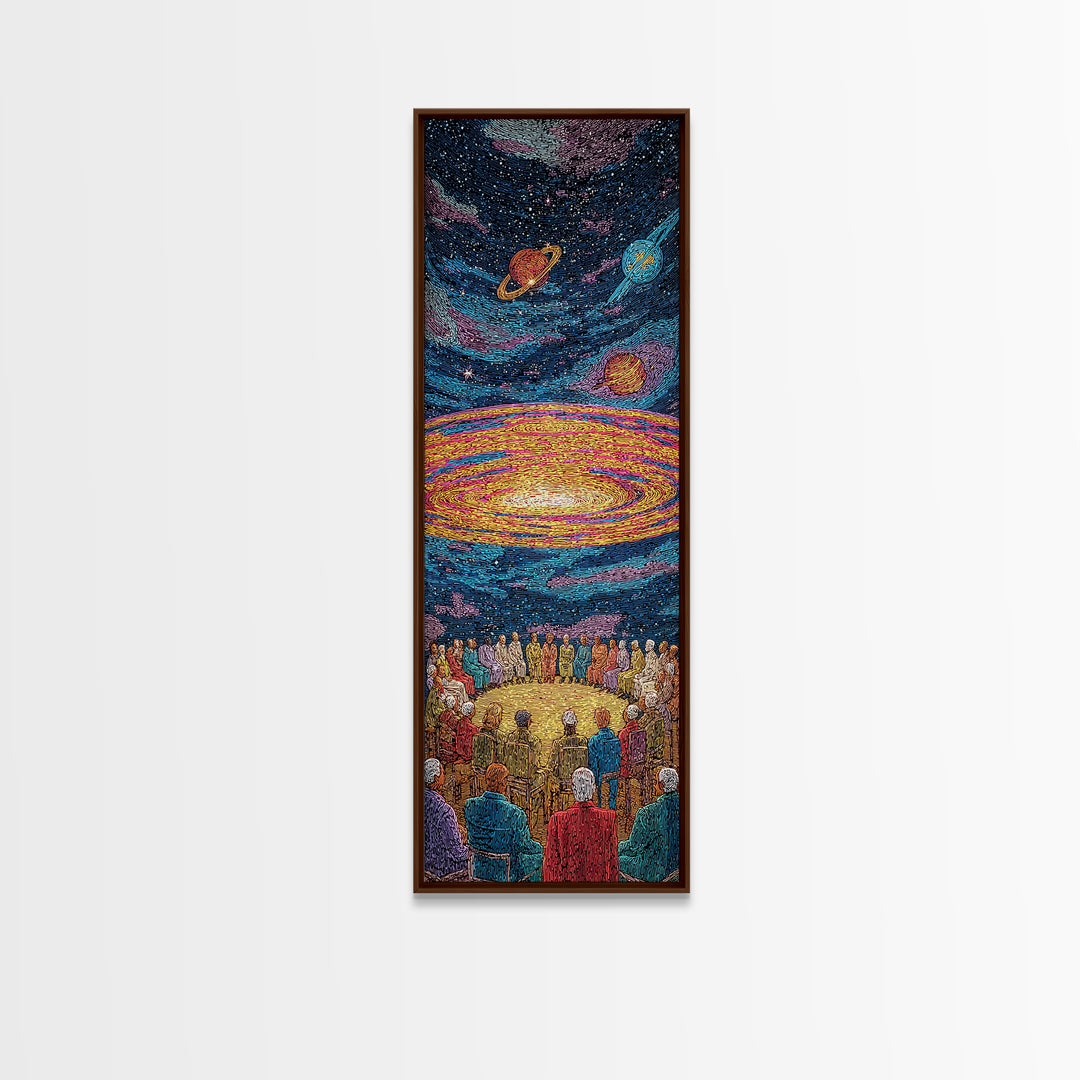 Cosmic African Ceremony With Planets Framed Canvas Print, Afrocentric Wall Art, Spiritual Galaxy Decor, Black Culture Gift