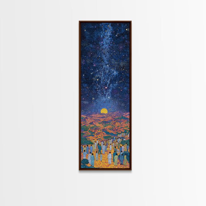 Starry Desert Pilgrimage With Rising Sun Wall Art, African Landscape Print, Celestial Night Decor, Cultural Home Gift, Bedroom Statement
