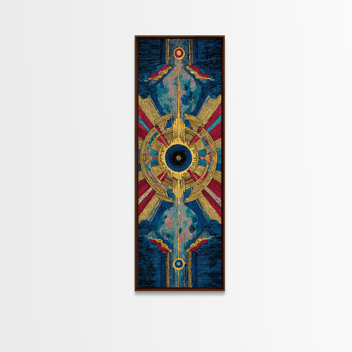 Blue Gold Tribal Eye Mandala Wall Art, Afrocentric Abstract African Print, Bold Boho Cultural Home Decor Canvas Statement Living Room Decor