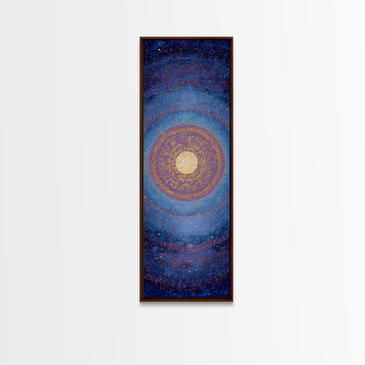 Blue Gold Cosmic Spiral Mandala Canvas Print, Abstract African Inspired Wall Decor, Spiritual Galaxy Art For Meditation Room