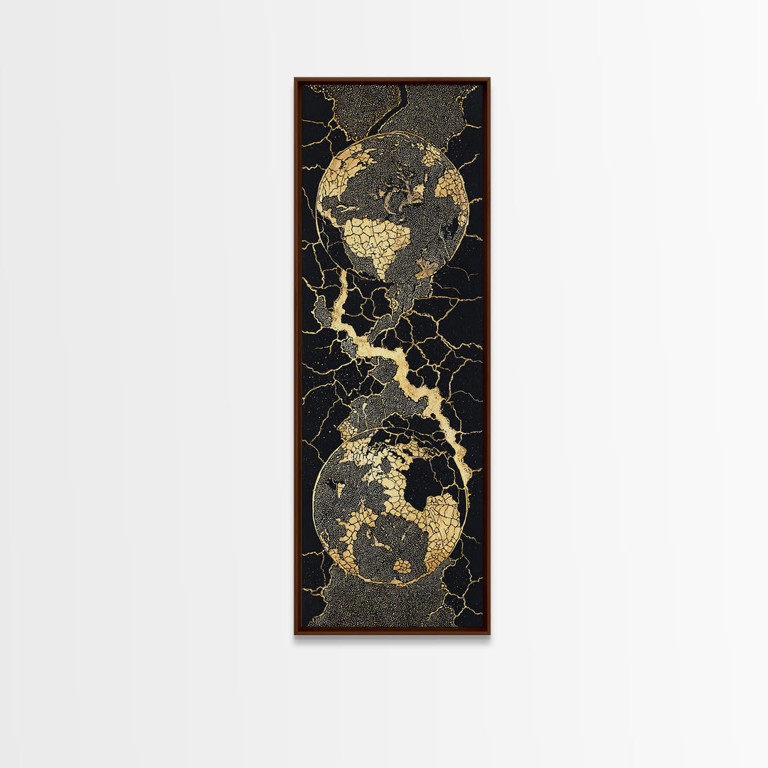 Black Gold Cracked Earth Globes Canvas Print, African Map Wall Art, Modern Afrofuturism Decor For Office Or Living Room Gift