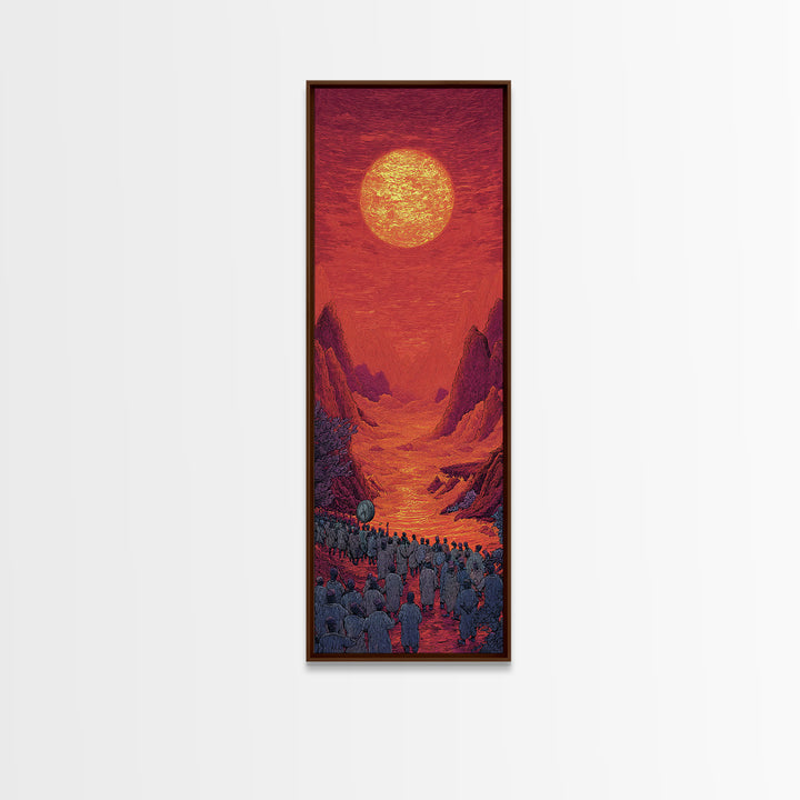 Red Orange Sun Valley Procession Wall Art, African Inspired Landscape Canvas Print, Warm Spiritual Decor For Living Room