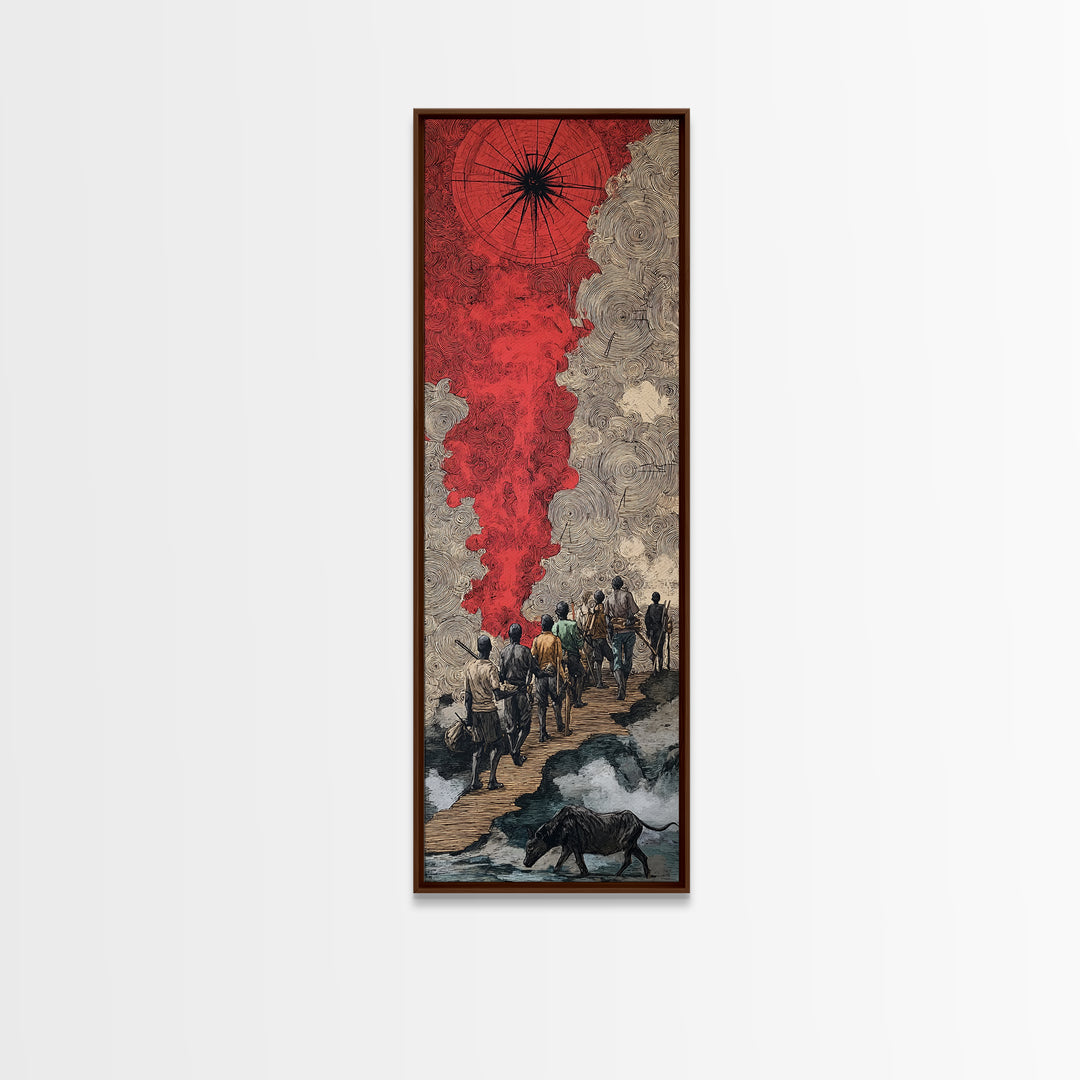 Red Smoke Forest Journey Canvas Print, African Inspired Abstract Wall Art, Travelers Path Decor For Mystical Living Room