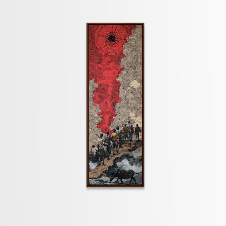 Red Smoke Forest Journey Canvas Print, African Inspired Abstract Wall Art, Travelers Path Decor For Mystical Living Room