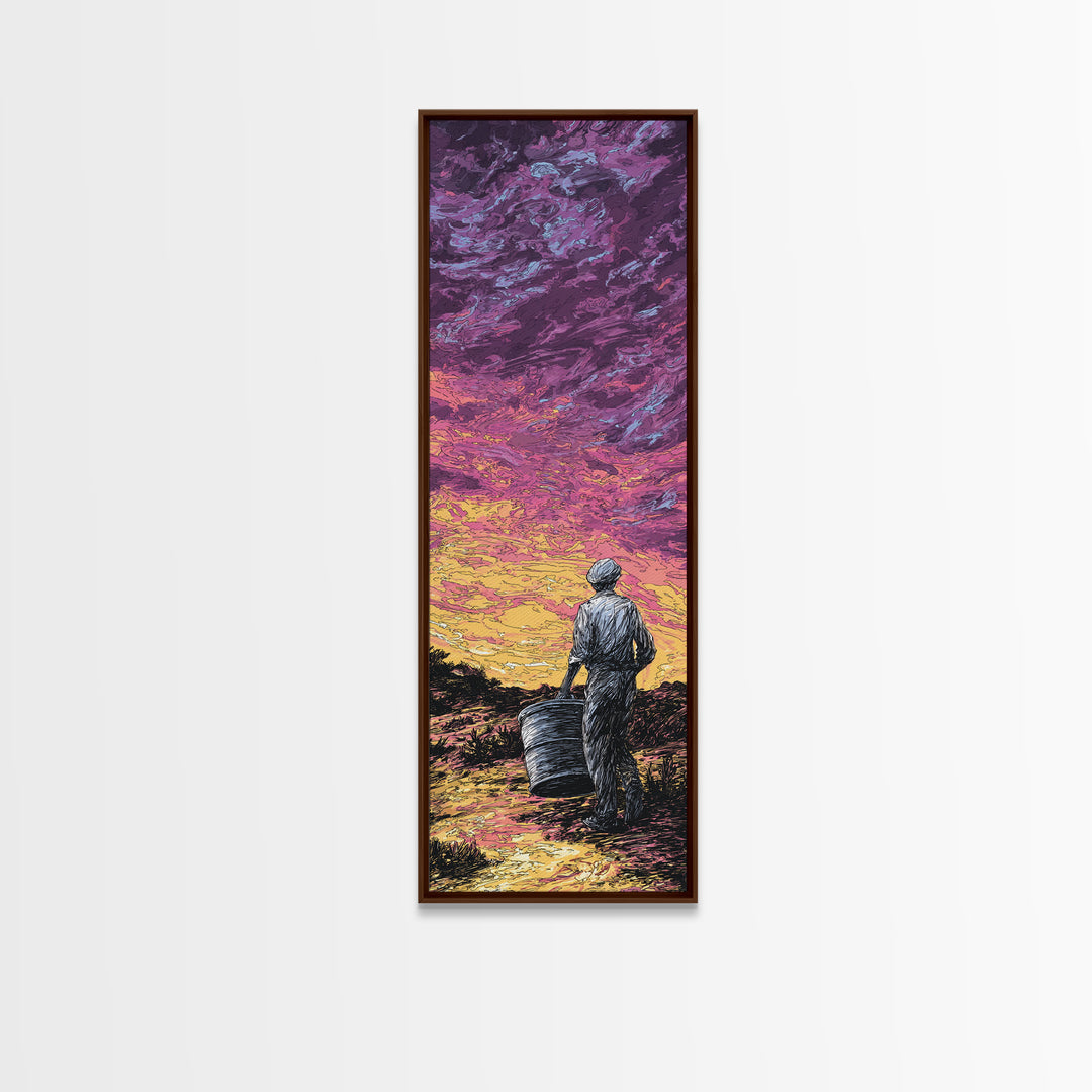 Lone Basket Carrier Under Purple Sunset, Canvas Print, African Landscape, Afrocentric Wall Art, Rural Home Decor Gift For Her
