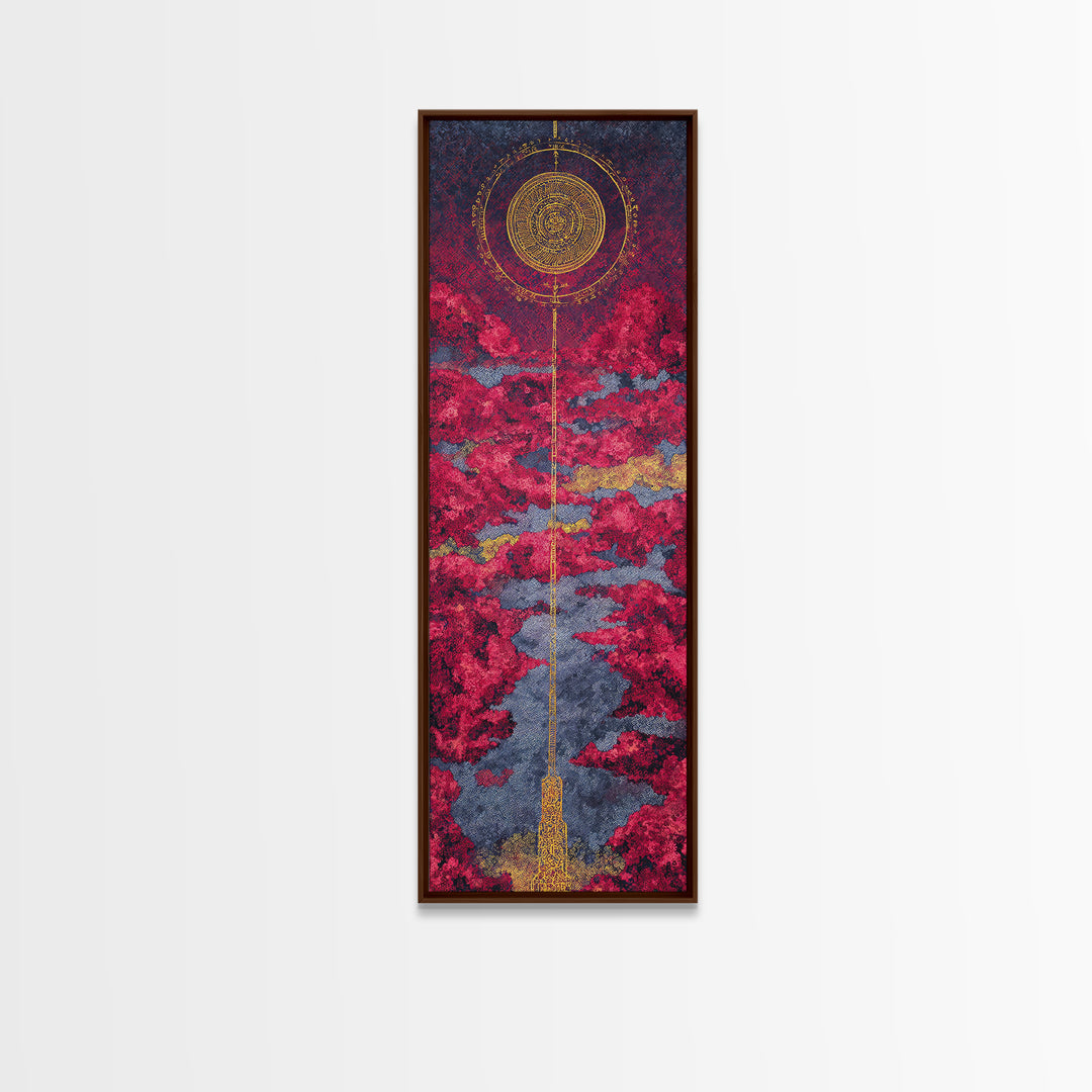 Celestial Red Cloud Canvas Print, Abstract African Art Inspired Sun, Modern Spiritual Wall Decor, Dreamy Statement Home Decor