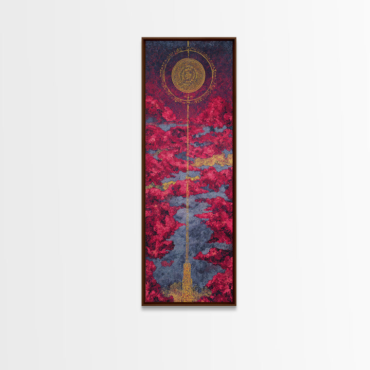 Celestial Red Cloud Canvas Print, Abstract African Art Inspired Sun, Modern Spiritual Wall Decor, Dreamy Statement Home Decor