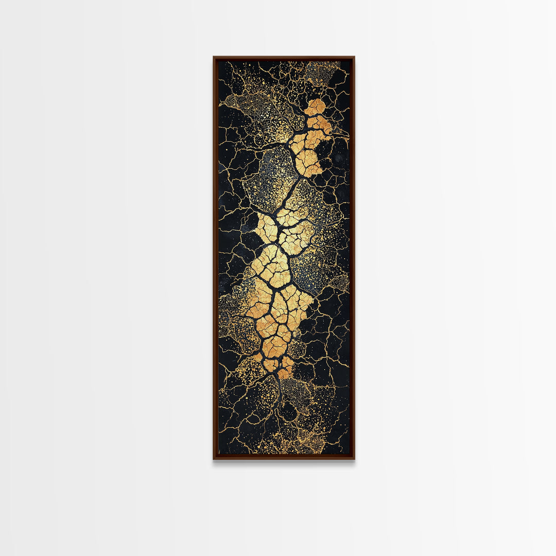 Black And Gold Cracked Earth Abstract Canvas Print, African Wall Art, Luxury Tribal Decor, Earth Tone Statement Home Decor