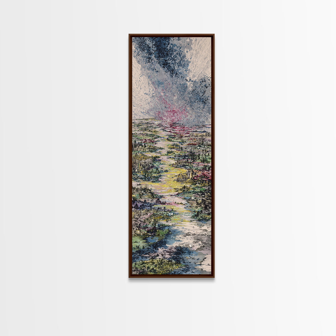 Stormy River City Landscape Wall Art, African Inspired Painting, Dreamy Nature Scene Art, Modern Living Room Canvas Decor
