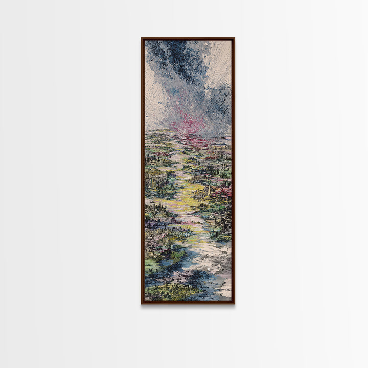Stormy River City Landscape Wall Art, African Inspired Painting, Dreamy Nature Scene Art, Modern Living Room Canvas Decor