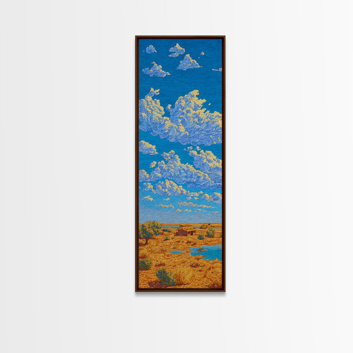 Bright Blue Sky Over Savanna Framed Canvas Print, African Landscape Wall Art, Safari Decor, Rustic Nature Home Decor Gift