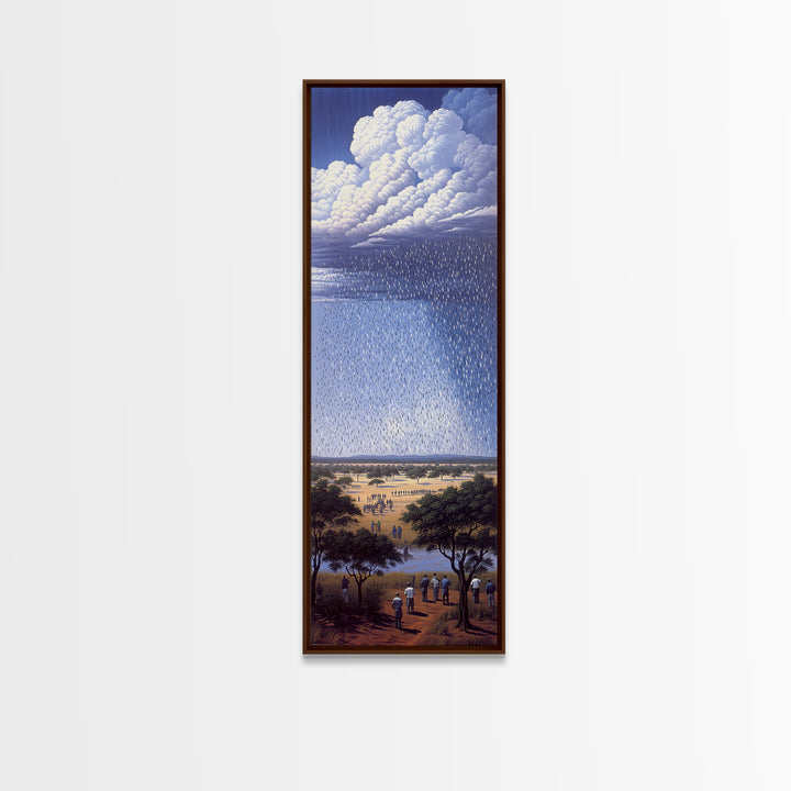 Gathering Under Vast Rain Clouds Wall Art, African Landscape Painting, Blue Sky Safari Decor, Statement Canvas Print For Home