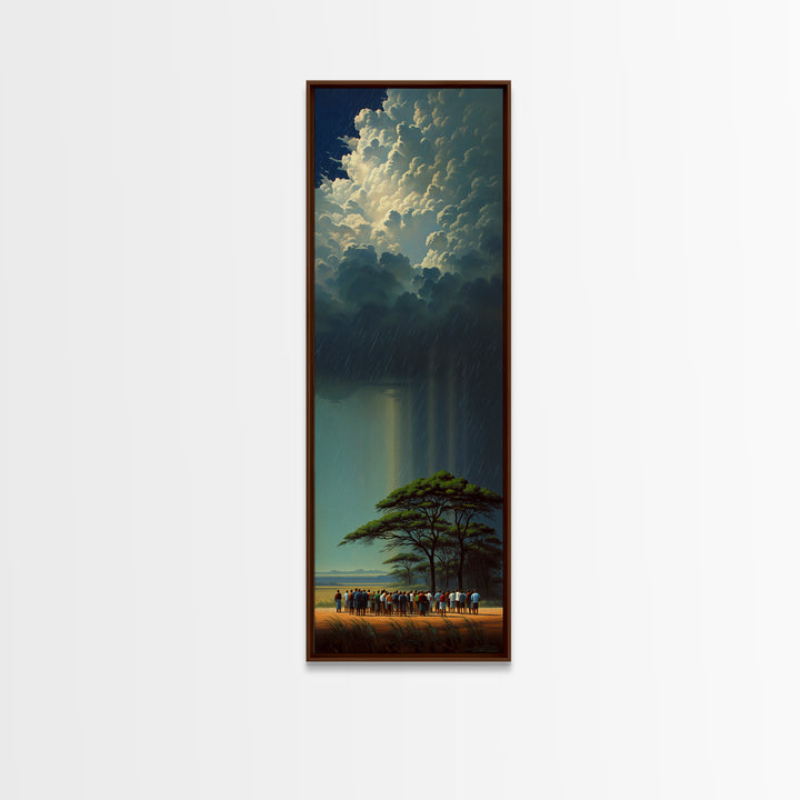 Acacia Tree Under Glowing Storm Clouds Framed Canvas Print, African Safari Wall Art, Dramatic Nature Decor Gift For Living Room
