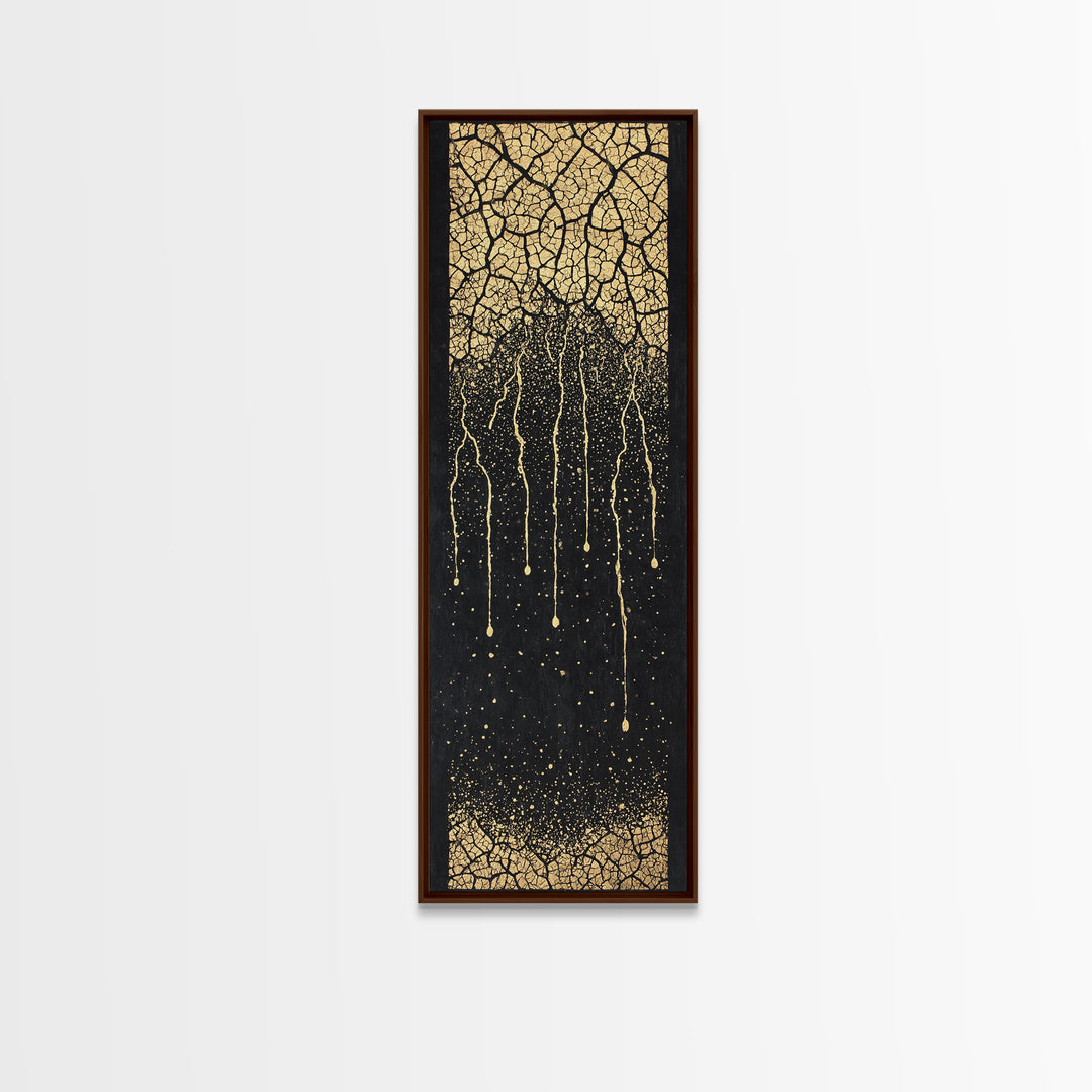 Gold Cracked Tree Roots On Black Wall Art, Abstract African Inspired Decor, Textured Canvas Print For Modern Living Room Gift
