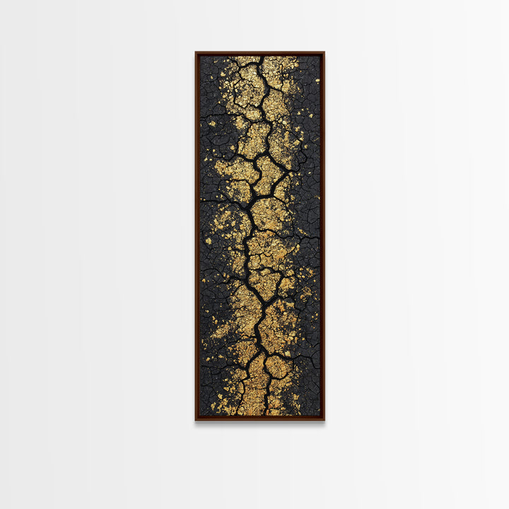 Gold Vein Through Cracked Black Earth Canvas Print, Abstract Wall Art, African Inspired Modern Decor For Living Room Gift
