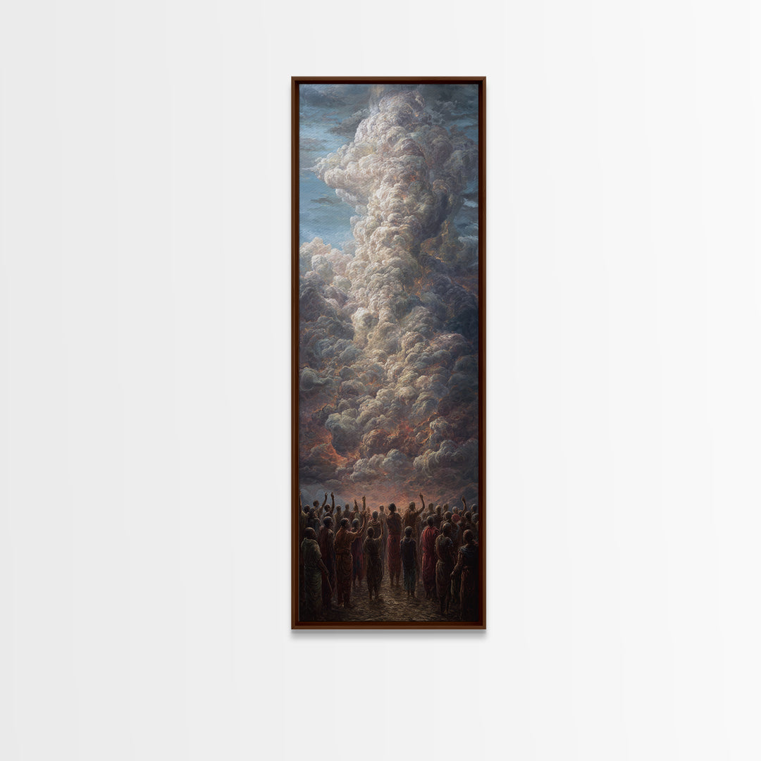 Monumental Firestorm Cloud With African Crowd Framed Canvas Print, Afrocentric Wall Decor, Powerful Landscape Art Gift For Home