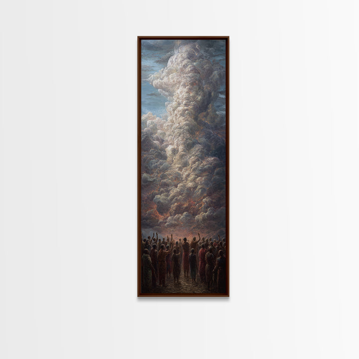 Monumental Firestorm Cloud With African Crowd Framed Canvas Print, Afrocentric Wall Decor, Powerful Landscape Art Gift For Home