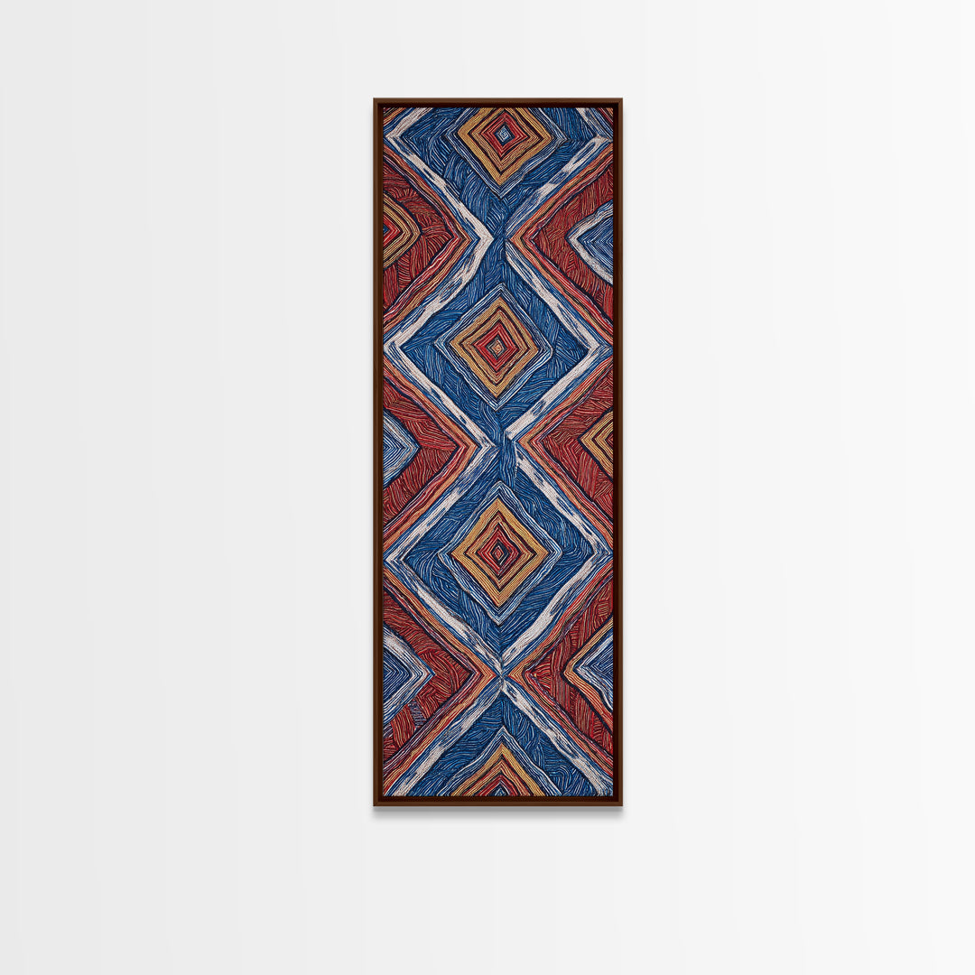 Red Blue Diamond African Textile Pattern Wall Art, Ankara Fabric Inspired Decor, Geometric Tribal Canvas Print Home Gift