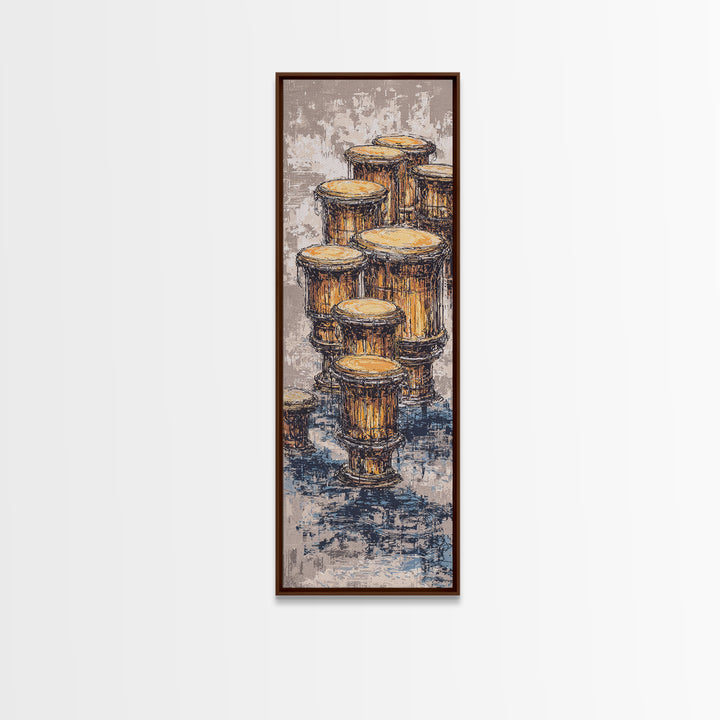 Stacked African Drums Canvas Print, Djembe Music Painting, Ethnic Cultural Wall Decor, Rustic Home Decor Gift For Music Lovers