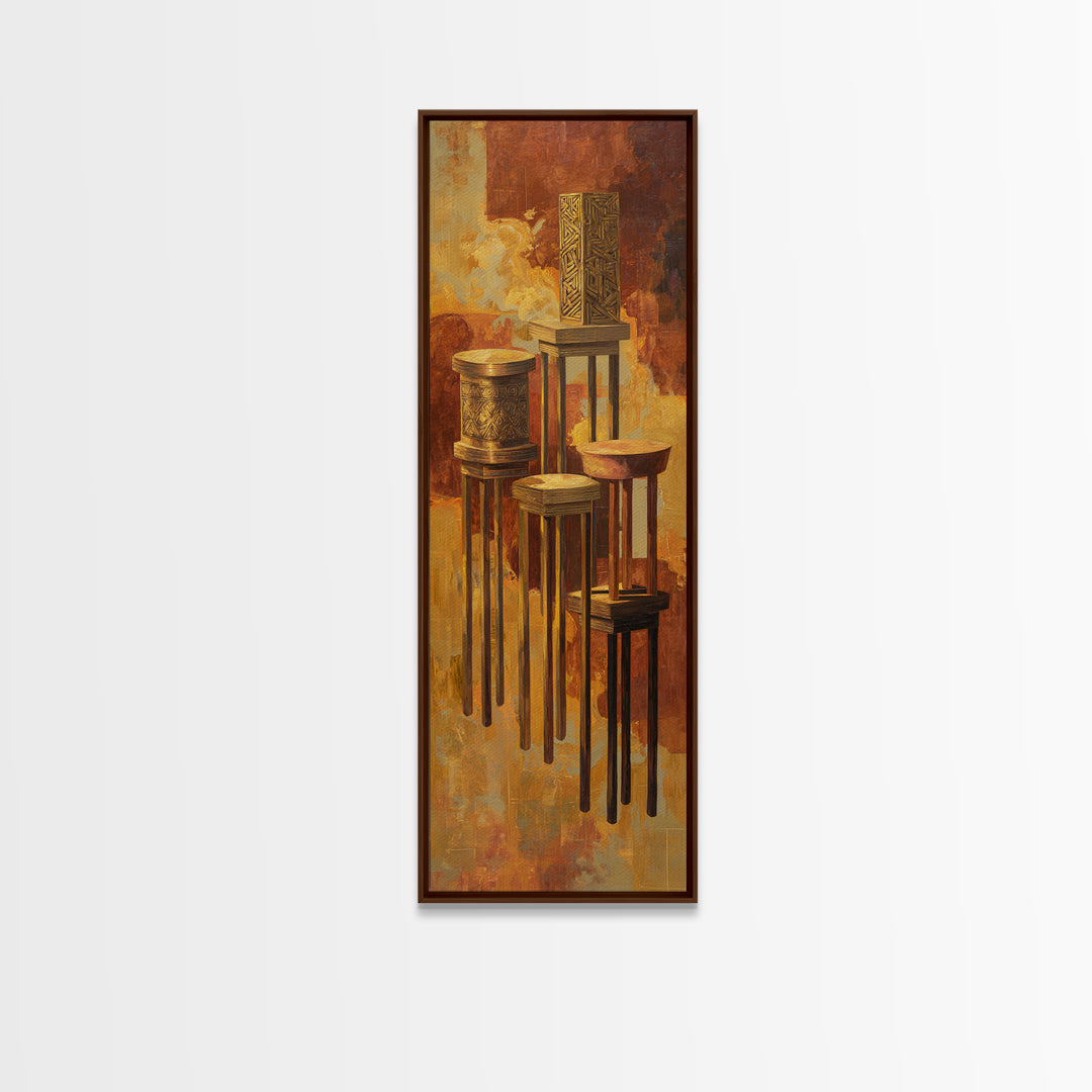 African Carved Pedestal Vessels Canvas Print, Earth Tone Tribal Decor, Elegant Cultural Wall Art For Living Room Home Decor