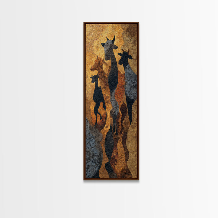 Giraffe Family Silhouette Canvas Print, African Safari Art, Warm Gold Black Wall Decor For Nursery Living Room Home Decor Gift