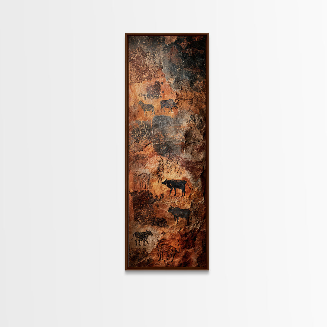 Ancient Rock Wildlife Cave Wall Art, African Animal Art Print, Rustic Safari Landscape Decor For Boho Living Room Home Decor