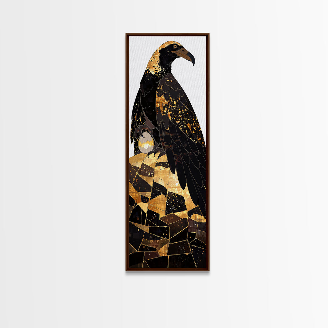 Black And Gold Falcon On Rocks Canvas Print, African Animal Art, Luxury Bird Portrait, Modern Geometric Wall Decor Unique Gift