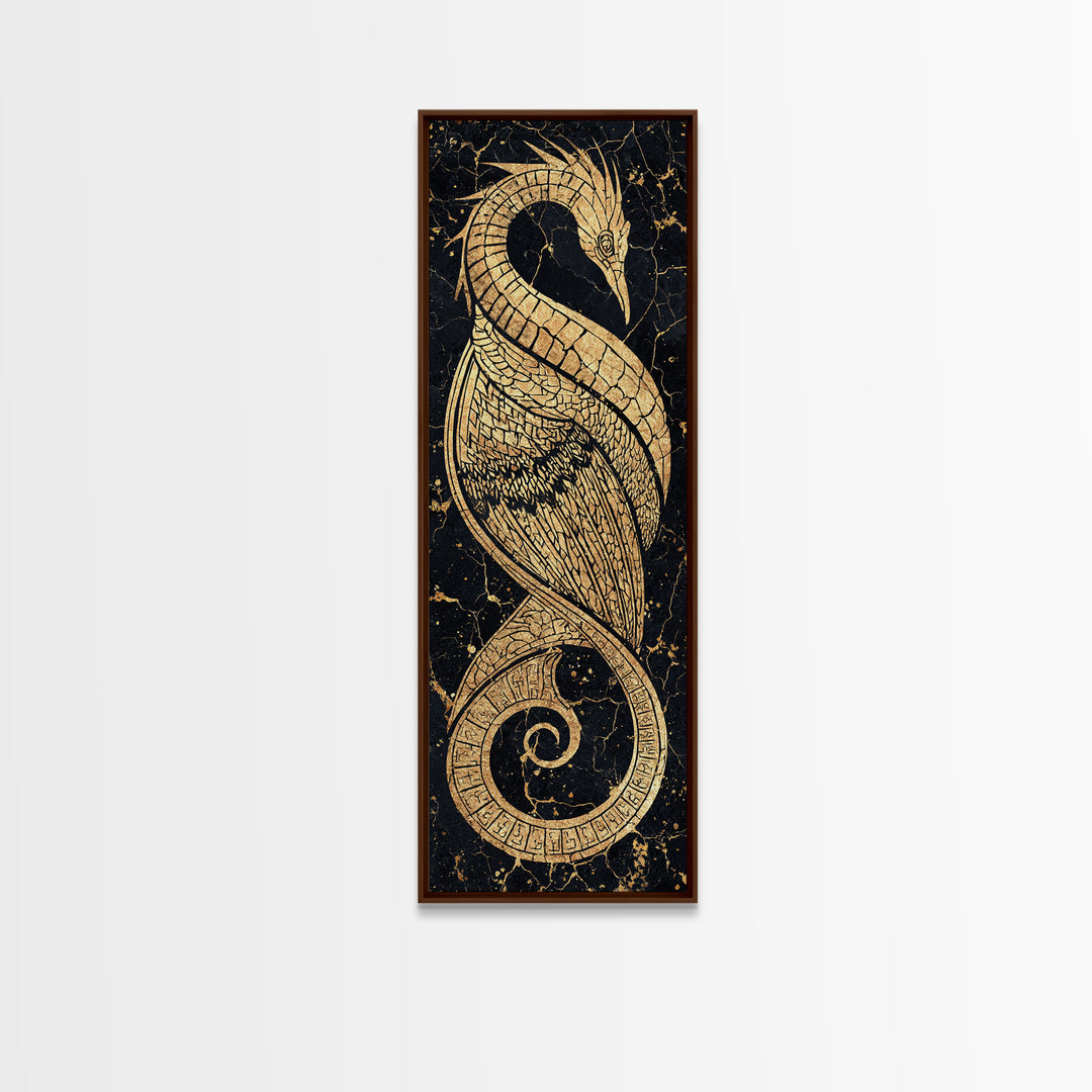Gold Crane Heron Line Art Canvas Print, Black And Gold African Inspired Bird, Elegant Tribal Luxury Geometric Wall Decor Gift