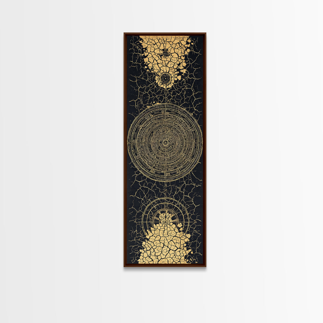 Black Gold Cracked Mandala Wall Art, Abstract African Tribal Art, Spiritual Geometric Decor, Luxury Statement Canvas Print