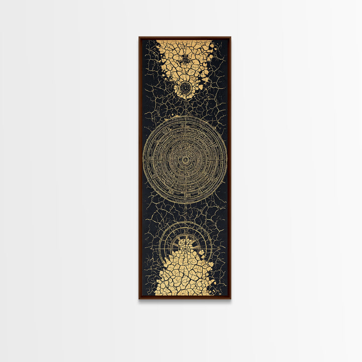 Black Gold Cracked Mandala Wall Art, Abstract African Tribal Art, Spiritual Geometric Decor, Luxury Statement Canvas Print
