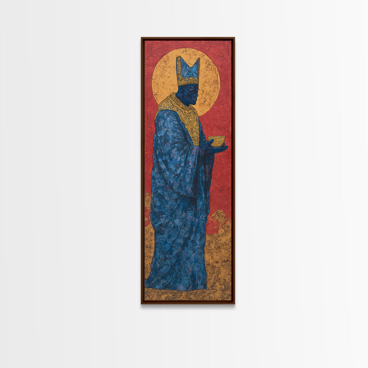 Blue African Queen Wall Art, Black Goddess Art, Golden Halo Canvas, Afrocentric Decor, Elegant Woman Portrait, Luxury Home Decor