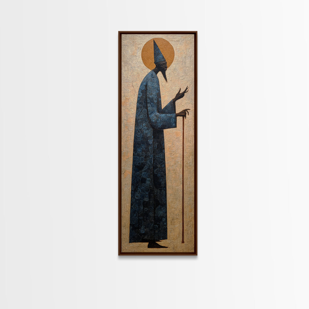 Elder Sage With Cane Framed Canvas Print, African Portrait, Spiritual Wall Art, Cultural Art Print, Elegant Home Decor Gift