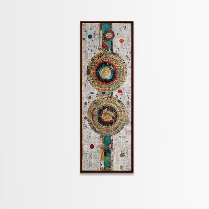 Concentric Circle Textile Canvas Print, Abstract African Art Decor, Teal Red Geometric Wall Decor, Boho Modern Home Decor