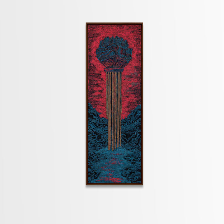 Red Tribal Plume And River Canvas Print, African Abstract Art, Bold Wall Decor, Modern Afro Art, Statement Cultural Artwork