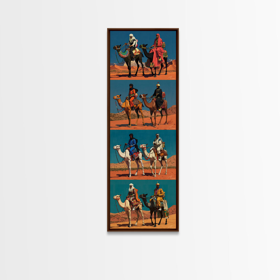 Desert Camel Riders Triptych Style Wall Art, African Safari Art, Nomad Travel Poster, Colorful African Print, Boho Decor