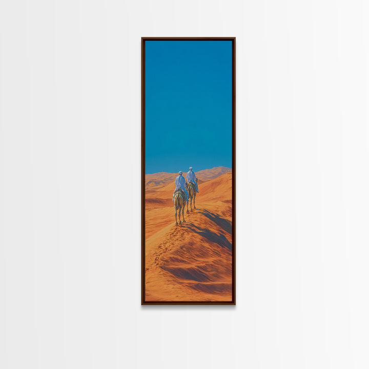 Blue Nomad Riders Crossing Orange Desert Dunes Wall Art, African Safari Decor, Modern Canvas, Boho Living Room Artwork Prints