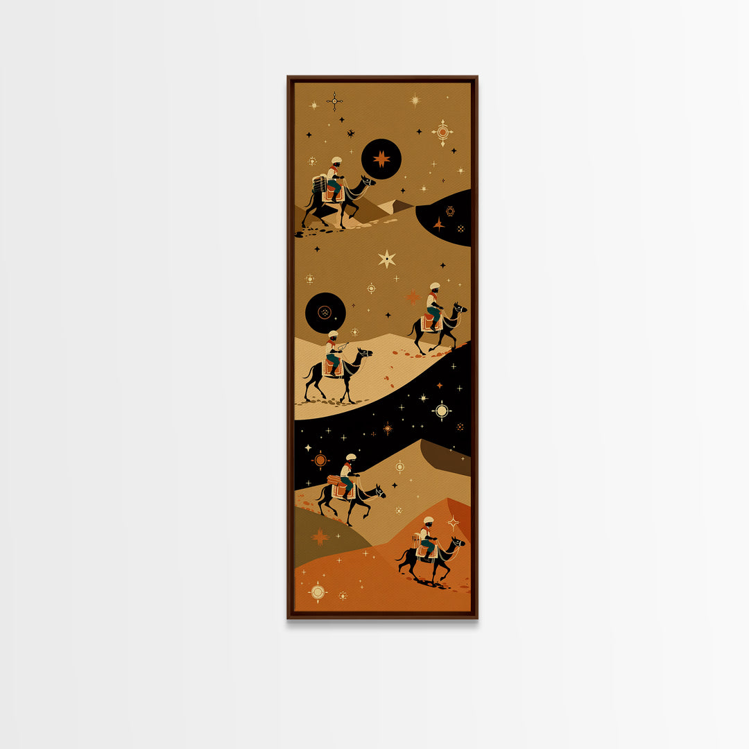Celestial Camel Caravan In Golden Desert Wall Art, African Safari Print, Boho Tribal Decor, Wanderlust Living Room Artwork